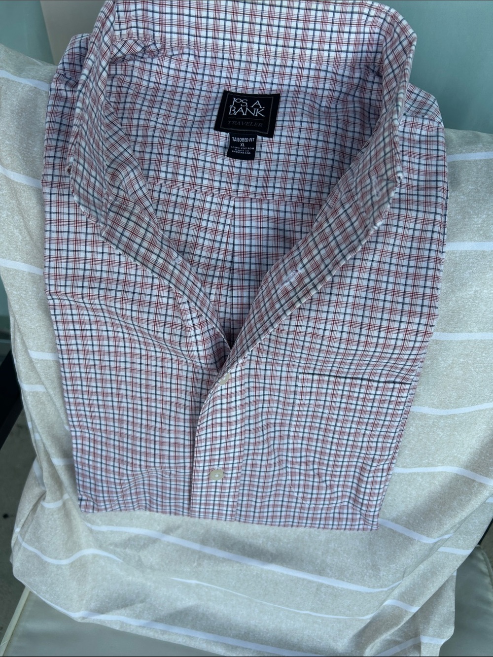 Jos. A. Bank Men's White and Red Plaid Button-Down Shirt